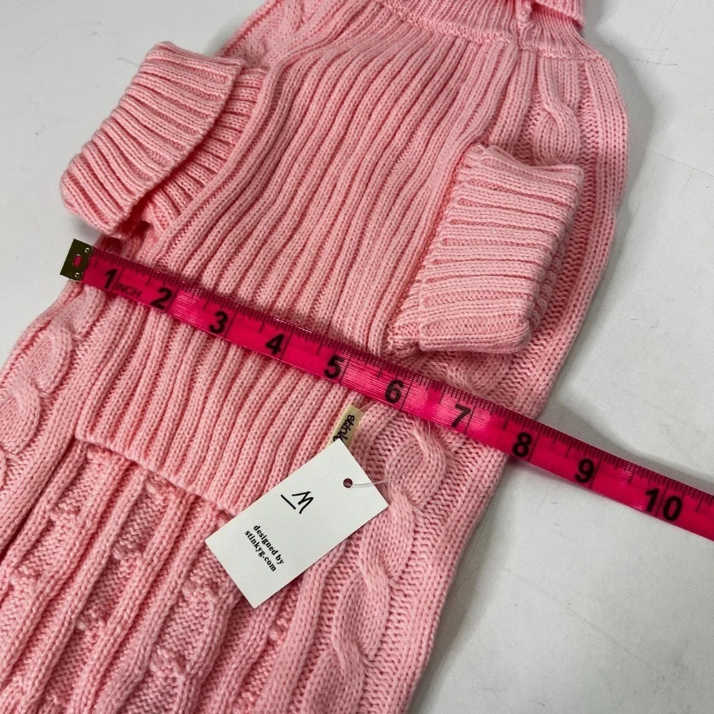 NWT Stinky-g Pink Cable Knit Dog Turtleneck Sweater Medium